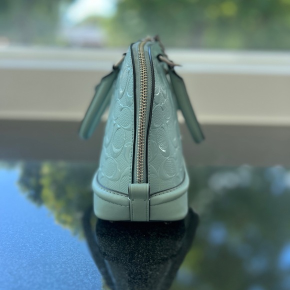 COACH MINI SIERRA SATCHEL IN SIGNATURE DEBOSSED PATENT LEATHER F55450 SV/AQUA - Picture 3 of 14